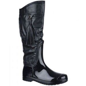 EVITTA Women's Size 7 Shiny Black Knee Waterproof Rubber Rain Boot Winter NEW